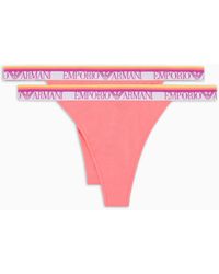 Emporio Armani - Two-Pack Of Asv Iconic Organic-Cotton Thongs With Logo Waistband - Lyst