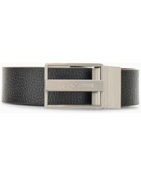 Emporio Armani - Reversible Leather Belt With A Rectangular Plaque Buckle - Lyst