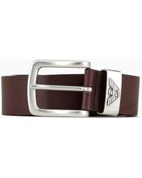 Emporio Armani - Leather Belt With Logo Buckle - Lyst