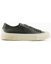 Emporio Armani - Leather Sneakers With Vulcanised Soles - Lyst