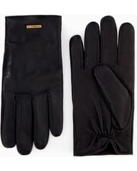 Emporio Armani - Leather Gloves With A Metal Logo Plate And Wool Lining - Lyst