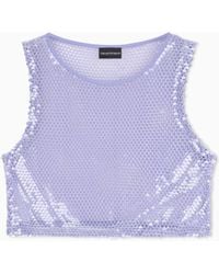 Emporio Armani - Mesh Crochet Top With All-Over Sequins - Lyst