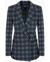 Emporio Armani - Icon Double-breasted Jacquard Jersey Blazer With Madras Print - Lyst