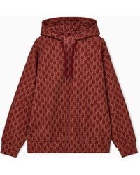 Emporio Armani - Double Jersey Hoodie With All-Over Logo Print - Lyst