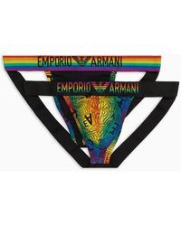 Emporio Armani - Two-pack Of Rainbow Logo And Print Jockstraps - Lyst