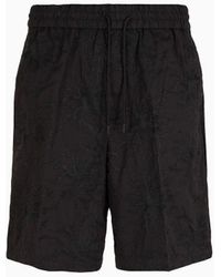 Emporio Armani - Poplin Drawstring Bermuda Shorts With All-over Ramage Embroidery - Lyst