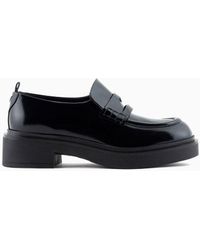 Emporio Armani - Brushed-leather Chunky Loafers - Lyst