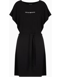 Emporio Armani - Vestido Playero En Viscosa Reciclada Con Logotipo De Microtachuelas Asv - Lyst
