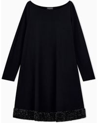 Emporio Armani - Stretch Viscose Jersey Dress With Boat Neck And Sequin Hem - Lyst