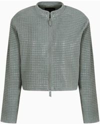 Emporio Armani - Loose-fit Jacket In Woven Suede And Nappa Leather - Lyst