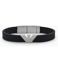 Emporio Armani - Bracelet Avec Plaque En Silicone Noir - Lyst