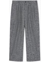 Emporio Armani - Patterned Wool Blend Trousers With Pleats And Side Pockets - Lyst