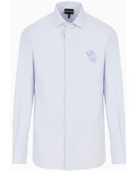 Emporio Armani - Cotton Poplin Shirt With Embossed Ea Embroidery - Lyst