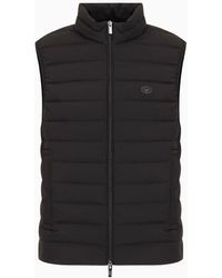 Emporio Armani - Sleeveless Full-zip Down Jacket In Quilted Nylon With Eagle Logo Patch - Lyst