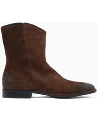 Emporio Armani - Oiled Suede Ankle Boots With Leather Lining And Rounded Toe - Lyst