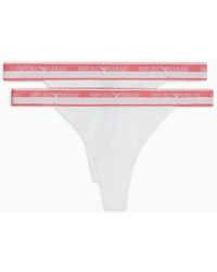 Emporio Armani - Asv Two-pack Of Iconic Logo Band Organic Cotton Thongs - Lyst
