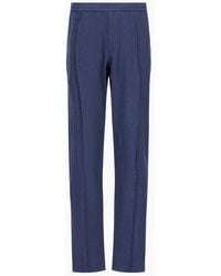 Emporio Armani - Crêpe-effect Faded Linen Trousers With Ribbing - Lyst