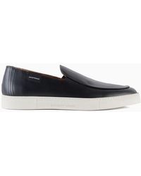 Emporio Armani - Leather Slip-ons With Perforated Motif - Lyst