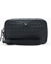 Emporio Armani - Leather Washbag With All-Over Embossed Eagle - Lyst