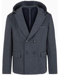 Emporio Armani - Double-breasted Jacket With Lapels And Hood In Technical Jersey - Lyst