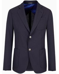 Emporio Armani - Modern-fit, Single-breasted Jacket In Stretch Wool With Perforated Chevron Motif - Lyst