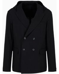Emporio Armani - Double-breasted Jacket With Hood In Jacquard Jersey - Lyst