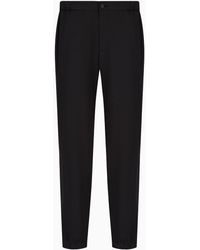 Emporio Armani - Natural Stretch Canvas Trousers With Elasticated Cuffs - Lyst