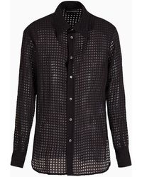 Emporio Armani - Shirt In A Semi-transparent Viscose Blend With A Check Motif - Lyst