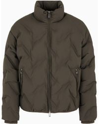 Emporio Armani - Full-Zip Nylon Down Jacket With All-Over Matelassé-Effect Micro Eagle - Lyst