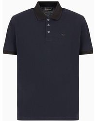 Emporio Armani - Mercerised Piqué Polo Shirt With Micro Eagle Embroidery - Lyst