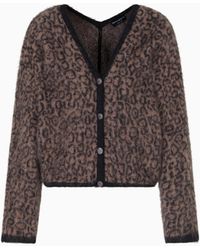 Emporio Armani - Cardigan À Col En V En Mélange De Laine Et Mohair Jacquard Avec Motif All Over - Lyst