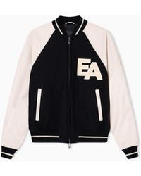 Emporio Armani - Wool Bomber Jacket With Nappa-Leather Sleeves And Oversized Ea Patch - Lyst