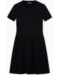 Emporio Armani - Short-Sleeve Knit Dress With Dotted Jacquard Stripes - Lyst