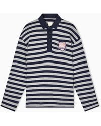 Emporio Armani - Eagle Club Striped Jersey Polo Shirt With Patch - Lyst