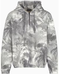 Emporio Armani - Oversize-sweatshirt Aus Doppellagigem Jersey Mit Kapuze Und Allover-print - Lyst