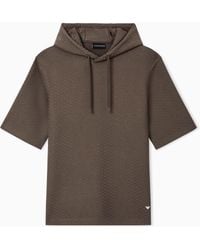 Emporio Armani - Jacquard Jersey Hooded Sweatshirt With All-Over Micro Eagle - Lyst