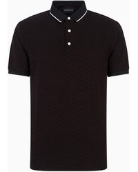 Emporio Armani - Mercerised Jersey Polo Shirt With All-over Jacquard Eagle - Lyst