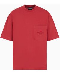 Emporio Armani - Oversize-t-shirt Aus Heavy Jersey Mit Tasche Und Logo-stickerei In Relief-optik - Lyst