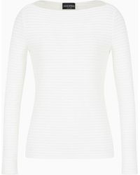 Emporio Armani - Boat-neck Jumper In A Jacquard Fabric With Embossed Stripe Motif - Lyst