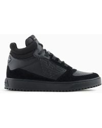 Emporio Armani - Leather And Suede High-top Sneakers - Lyst