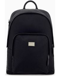 Emporio Armani - Backpack With A Front Zip Pocket And A Metal Logo Plaque - Lyst