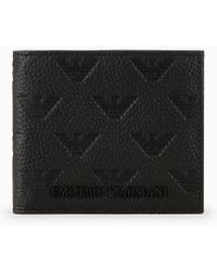 Emporio Armani - Leather Coin-pocket Wallet With All-over Embossed Eagle - Lyst