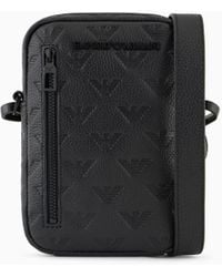 Emporio Armani - Leather Tech Case With Shoulder Strap With All-Over Embossed Eagle - Lyst