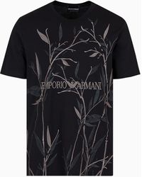 Emporio Armani - Jersey T-shirt With Stylised Flower Embroidery And Print - Lyst