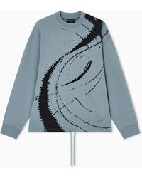 Emporio Armani - French Terry Jersey Oversized Sweatshirt With Flocked Print - Lyst