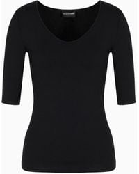 Emporio Armani - Pullover Aus Viskose-Stretchjersey Mit Dreiviertelärmeln Und V-Ausschnitt - Lyst