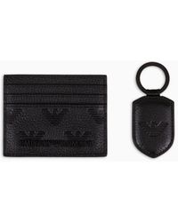Emporio Armani - Gift Box With Leather Wallet And Keyring With All-over Embossed Eagle - Lyst