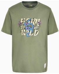 Emporio Armani - T-shirt En Jersey Biologique Avec Imprimé Sustainability Values Collection Capsule - Lyst