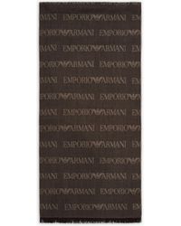 Emporio Armani - Virgin-Wool Blend Scarf With Jacquard Logo Lettering And Fringes - Lyst