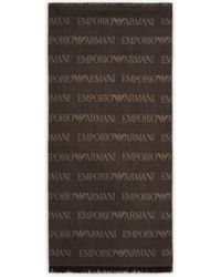 Emporio Armani - Bufanda De Mezcla De Lana Virgen Con Inscripción De Logotipo En Tejido Jacquard Y Flecos - Lyst